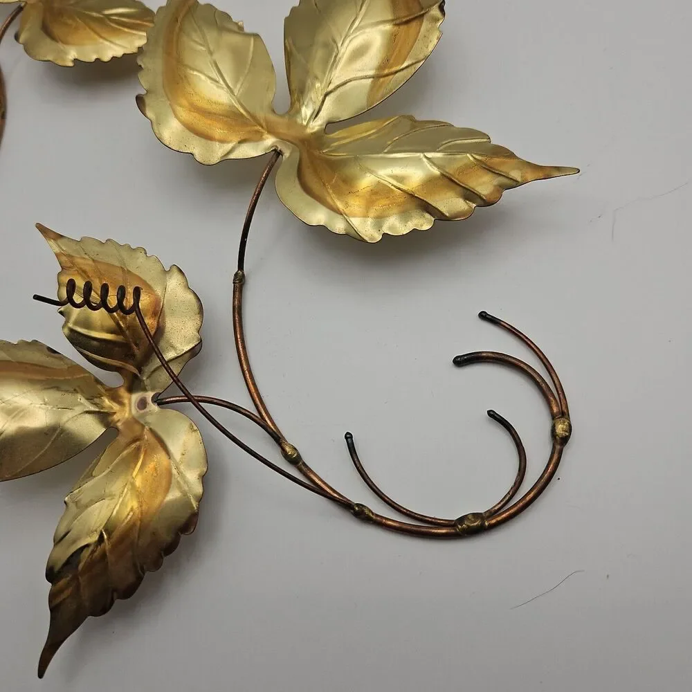 Vtg Gold Bronze Color Leaves Metallic Wall Hanging Home Floral Decor MCM